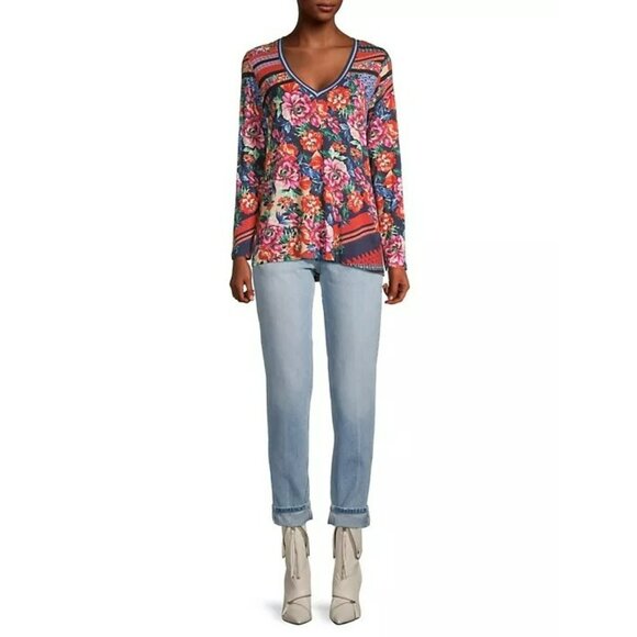 265. Johnny Was Window Favorite L/S V-Neck Tee Black Small - Picture 5 of 6